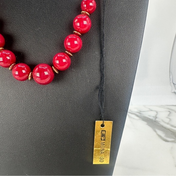 New Mona So Vintage Red Stone Necklace Natural Graduated Beads Gold Tone Spacers - Picture 4 of 11
